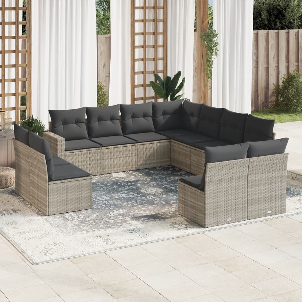 11-delige Loungeset met kussens poly rattan lichtgrijs is nu te koop bij PeponiXL, paradijselijk wonen!