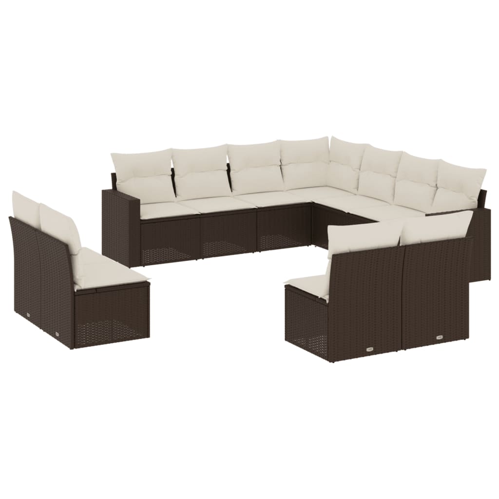 11-delige Loungeset met kussens poly rattan bruin is nu te koop bij PeponiXL, paradijselijk wonen!