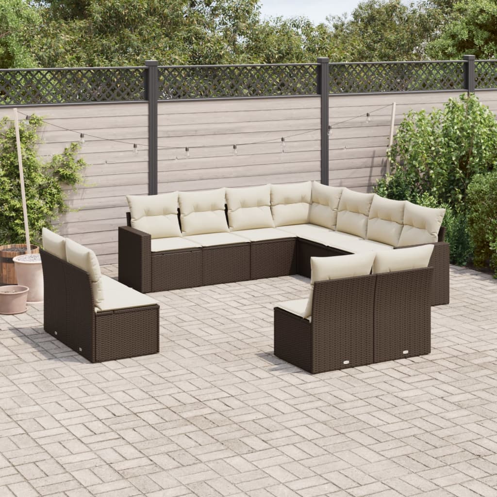 11-delige Loungeset met kussens poly rattan bruin is nu te koop bij PeponiXL, paradijselijk wonen!