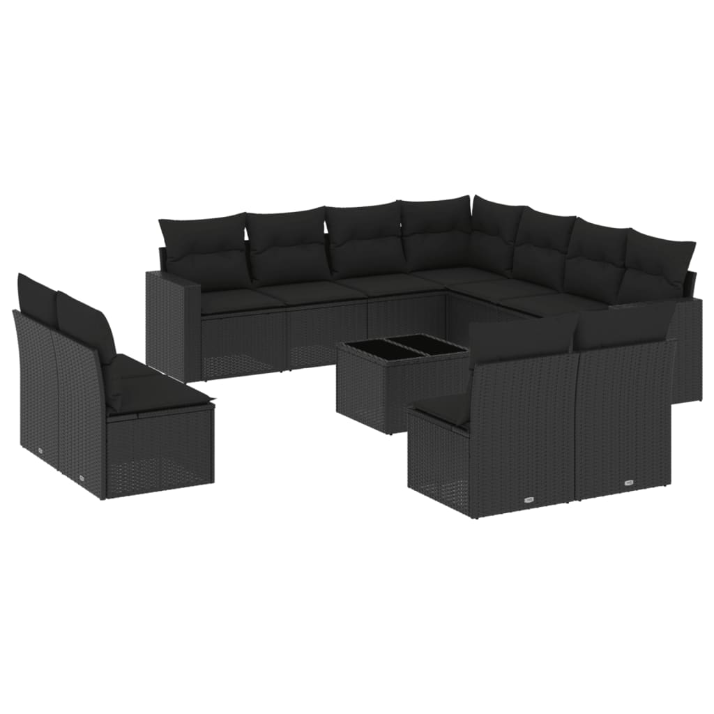 12-delige Loungeset met kussens poly rattan zwart is nu te koop bij PeponiXL, paradijselijk wonen!