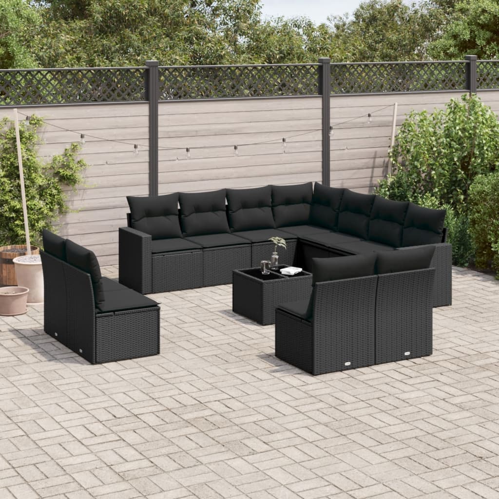 12-delige Loungeset met kussens poly rattan zwart is nu te koop bij PeponiXL, paradijselijk wonen!