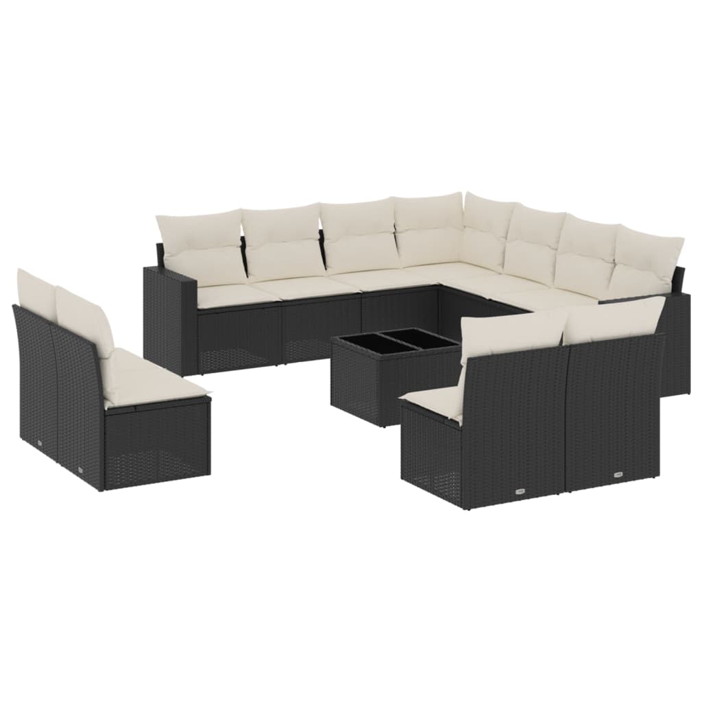 12-delige Loungeset met kussens poly rattan zwart is nu te koop bij PeponiXL, paradijselijk wonen!