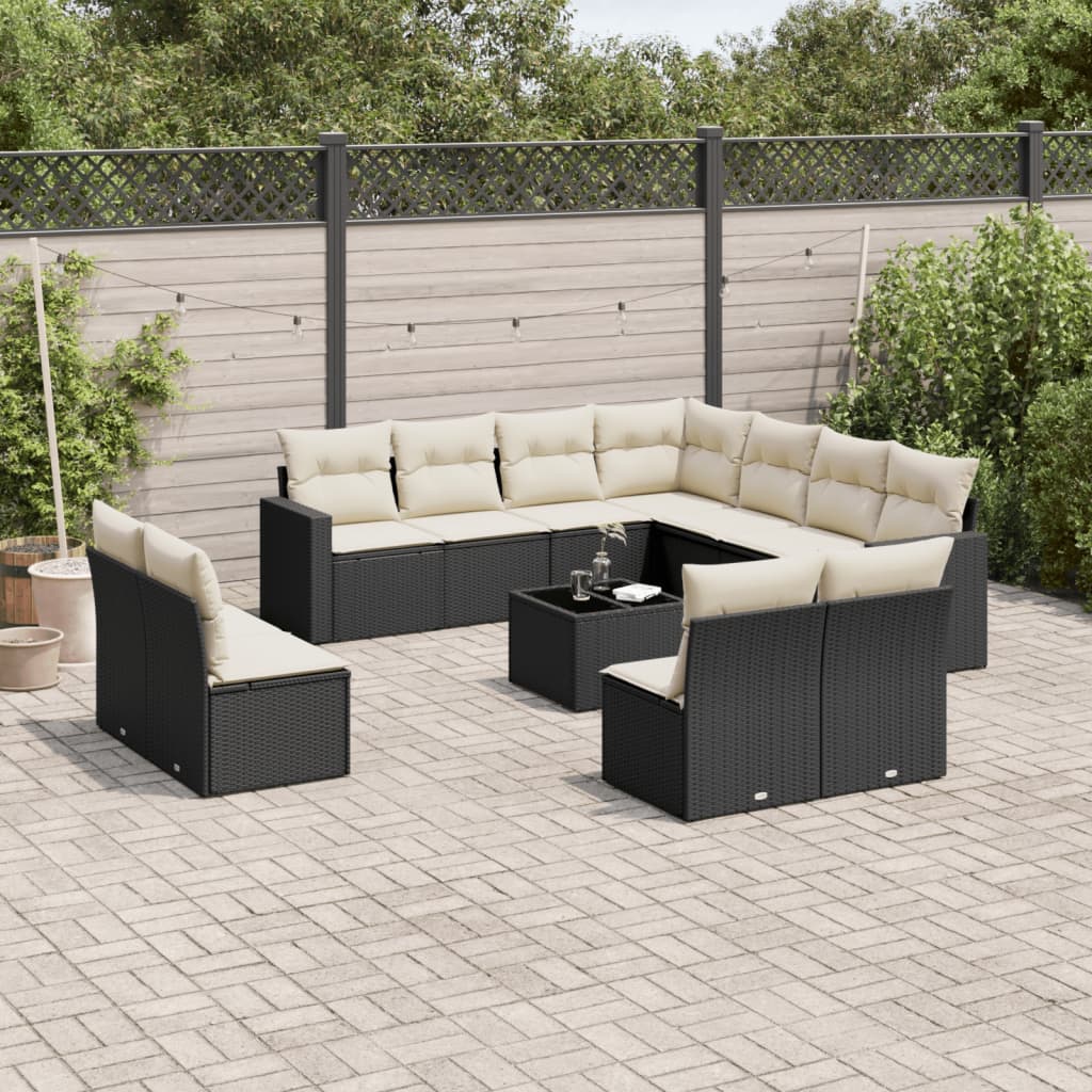 12-delige Loungeset met kussens poly rattan zwart is nu te koop bij PeponiXL, paradijselijk wonen!