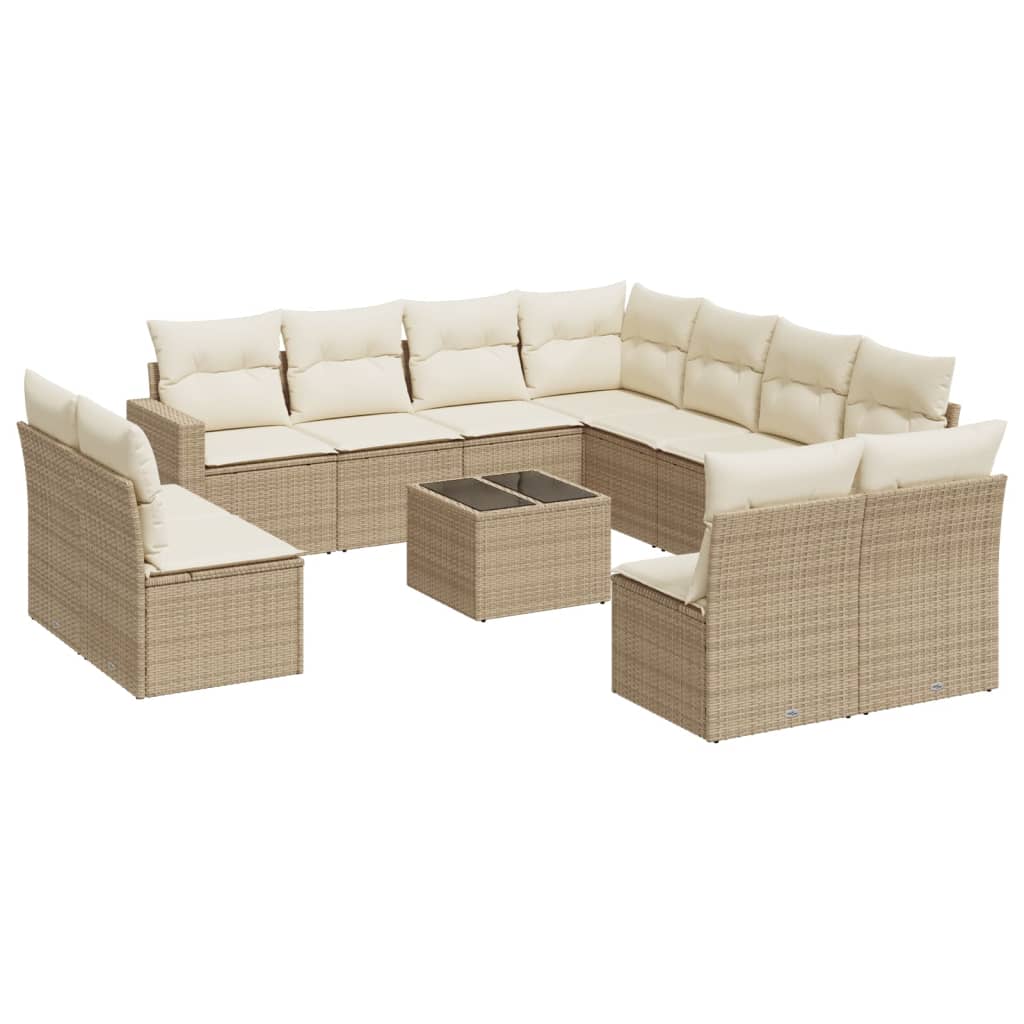 12-delige Loungeset met kussens poly rattan beige is nu te koop bij PeponiXL, paradijselijk wonen!