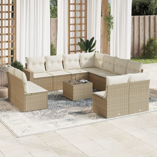 12-delige Loungeset met kussens poly rattan beige is nu te koop bij PeponiXL, paradijselijk wonen!