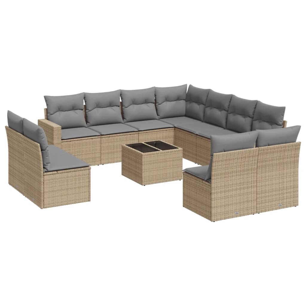 12-delige Loungeset met kussens poly rattan beige is nu te koop bij PeponiXL, paradijselijk wonen!