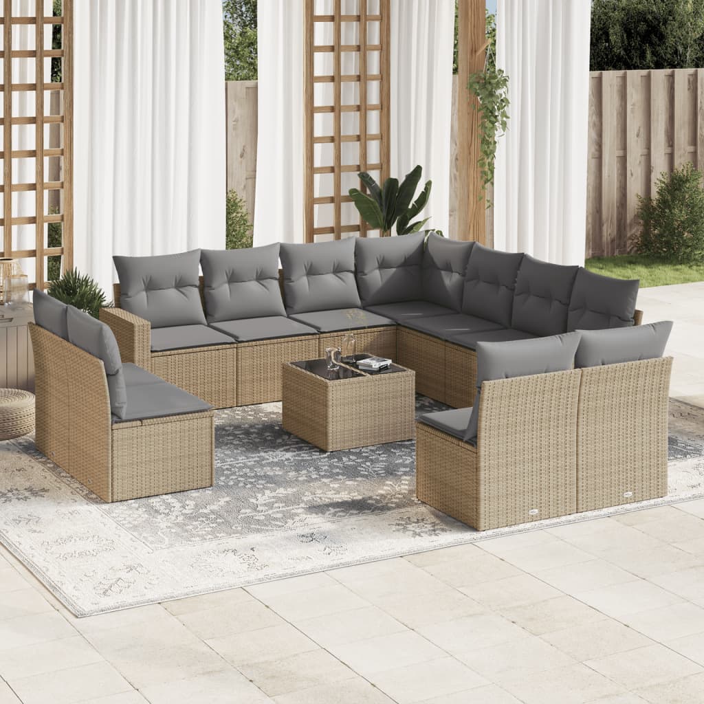 12-delige Loungeset met kussens poly rattan beige is nu te koop bij PeponiXL, paradijselijk wonen!