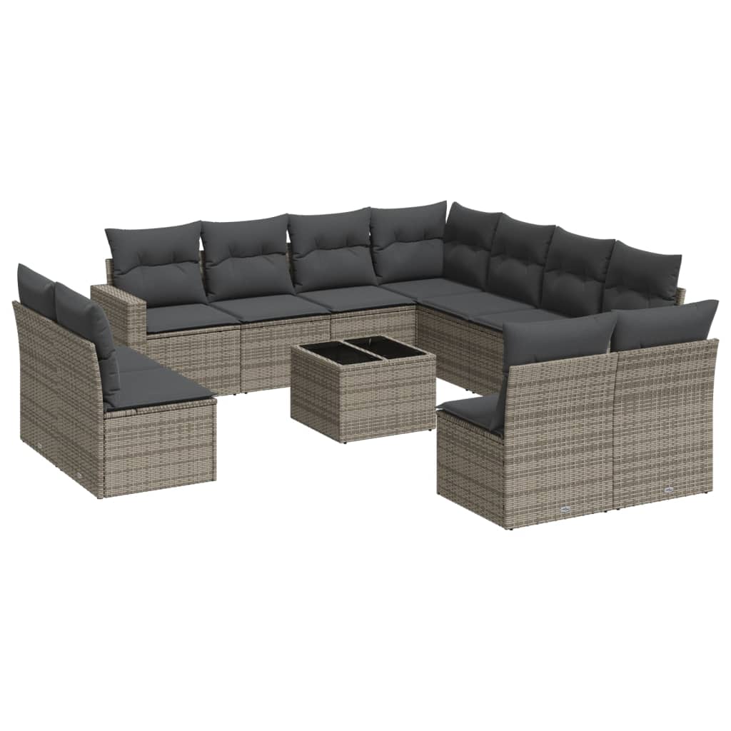 12-delige Loungeset met kussens poly rattan grijs is nu te koop bij PeponiXL, paradijselijk wonen!