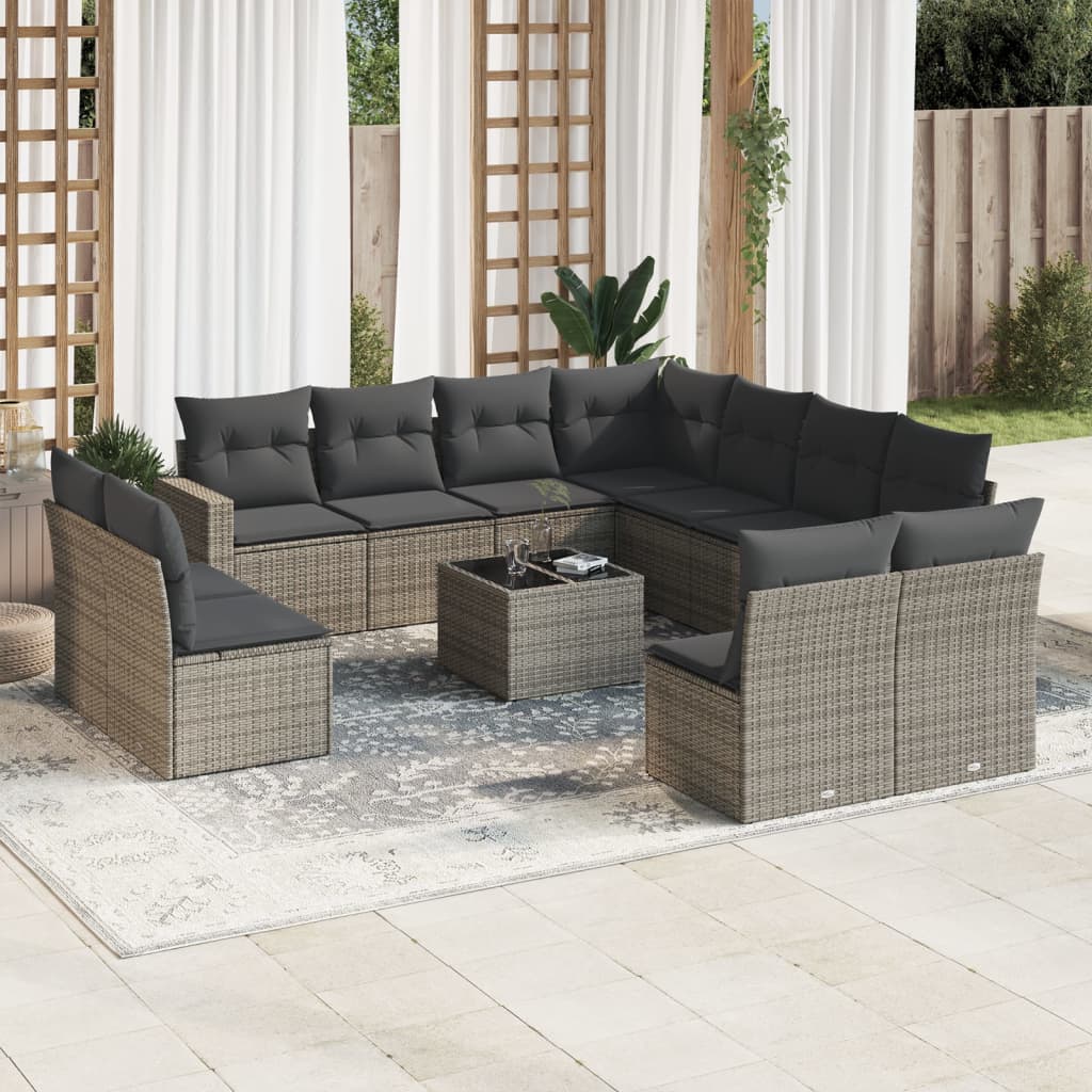 12-delige Loungeset met kussens poly rattan grijs is nu te koop bij PeponiXL, paradijselijk wonen!