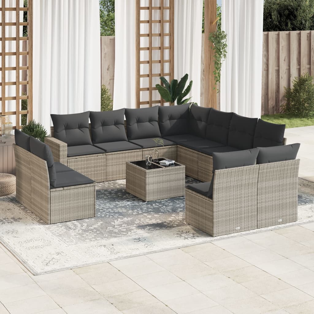 12-delige Loungeset met kussens poly rattan lichtgrijs is nu te koop bij PeponiXL, paradijselijk wonen!