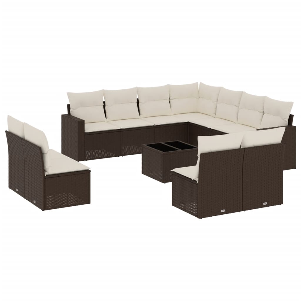 12-delige Loungeset met kussens poly rattan bruin is nu te koop bij PeponiXL, paradijselijk wonen!