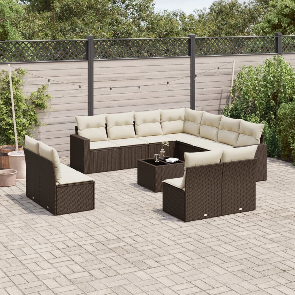 12-delige Loungeset met kussens poly rattan bruin is nu te koop bij PeponiXL, paradijselijk wonen!