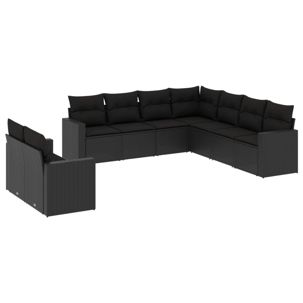 9-delige Loungeset met kussens poly rattan zwart is nu te koop bij PeponiXL, paradijselijk wonen!