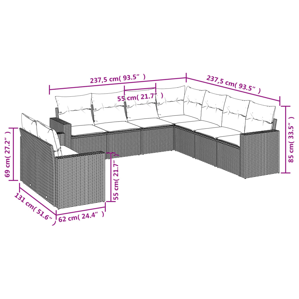 9-delige Loungeset met kussens poly rattan zwart is nu te koop bij PeponiXL, paradijselijk wonen!