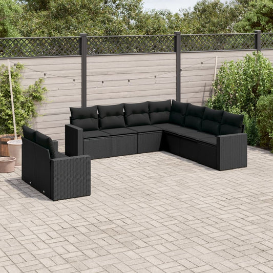 9-delige Loungeset met kussens poly rattan zwart is nu te koop bij PeponiXL, paradijselijk wonen!