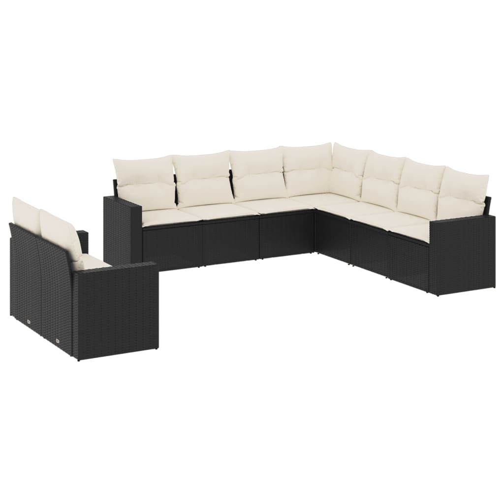 9-delige Loungeset met kussens poly rattan zwart is nu te koop bij PeponiXL, paradijselijk wonen!