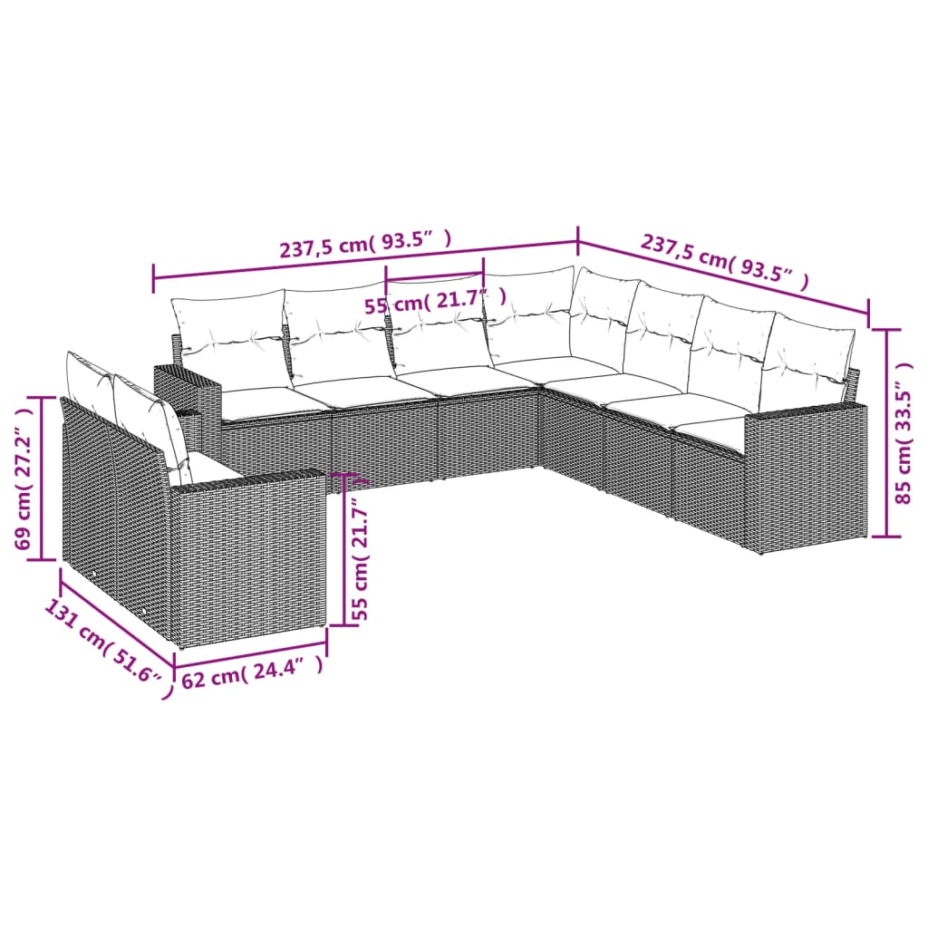 9-delige Loungeset met kussens poly rattan zwart is nu te koop bij PeponiXL, paradijselijk wonen!