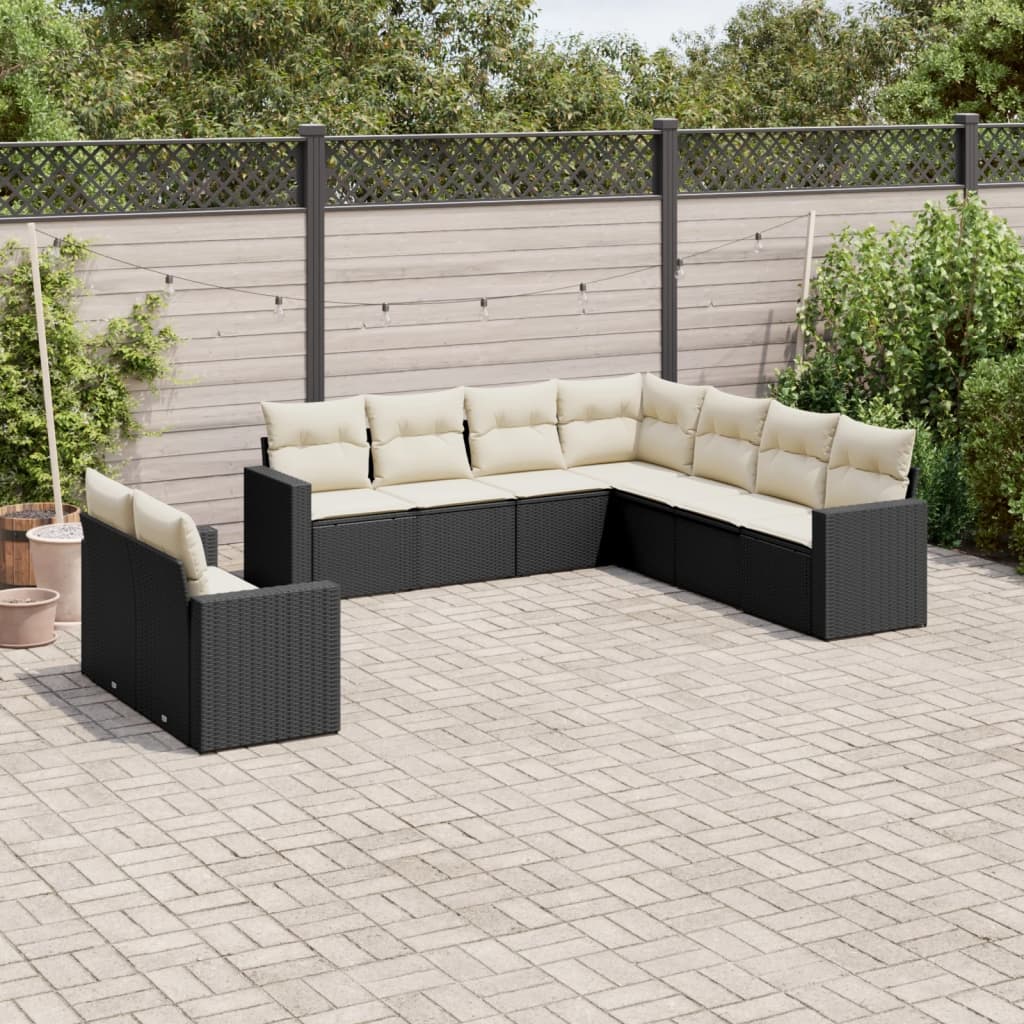 9-delige Loungeset met kussens poly rattan zwart is nu te koop bij PeponiXL, paradijselijk wonen!