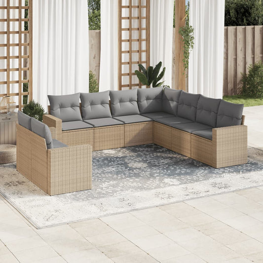 9-delige Loungeset met kussens poly rattan beige is nu te koop bij PeponiXL, paradijselijk wonen!