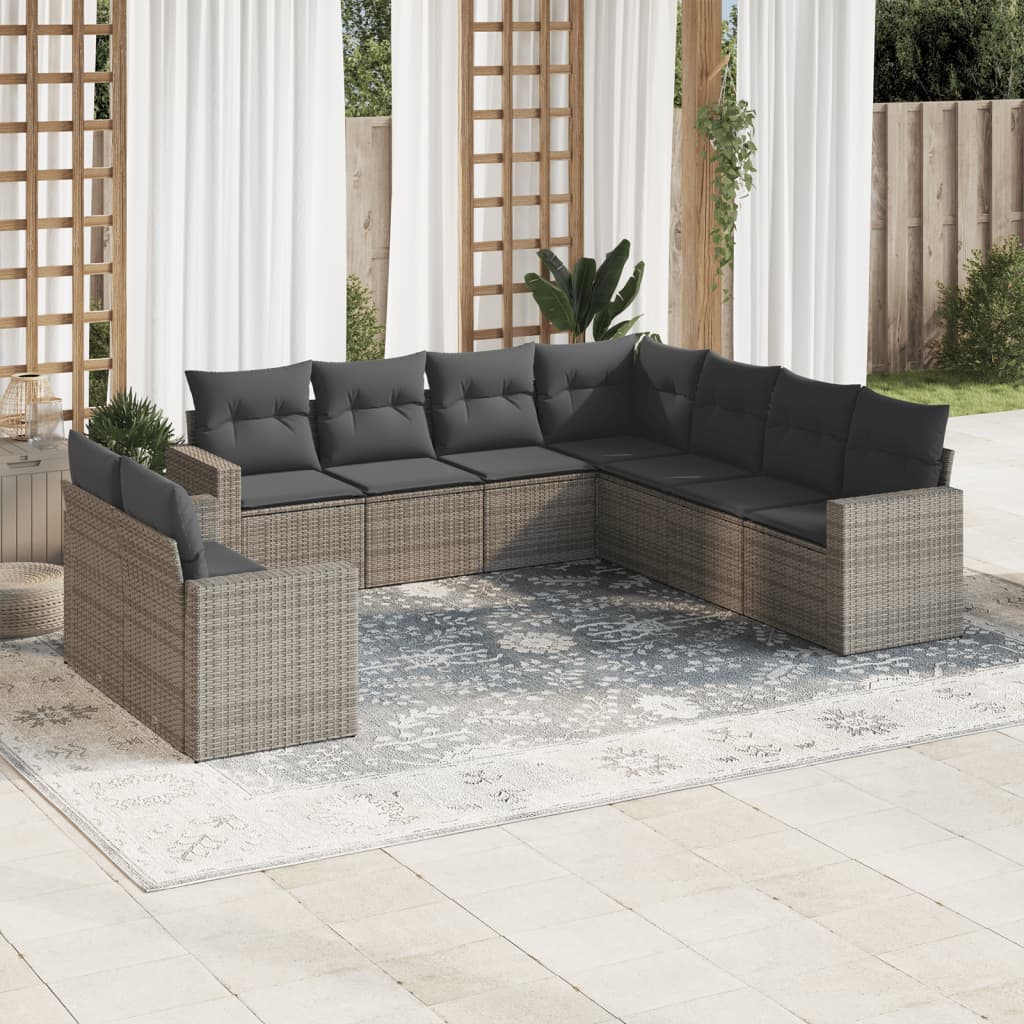 9-delige Loungeset met kussens poly rattan grijs is nu te koop bij PeponiXL, paradijselijk wonen!