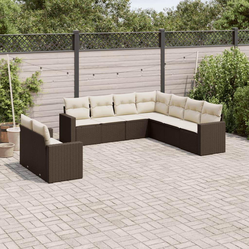 9-delige Loungeset met kussens poly rattan bruin is nu te koop bij PeponiXL, paradijselijk wonen!