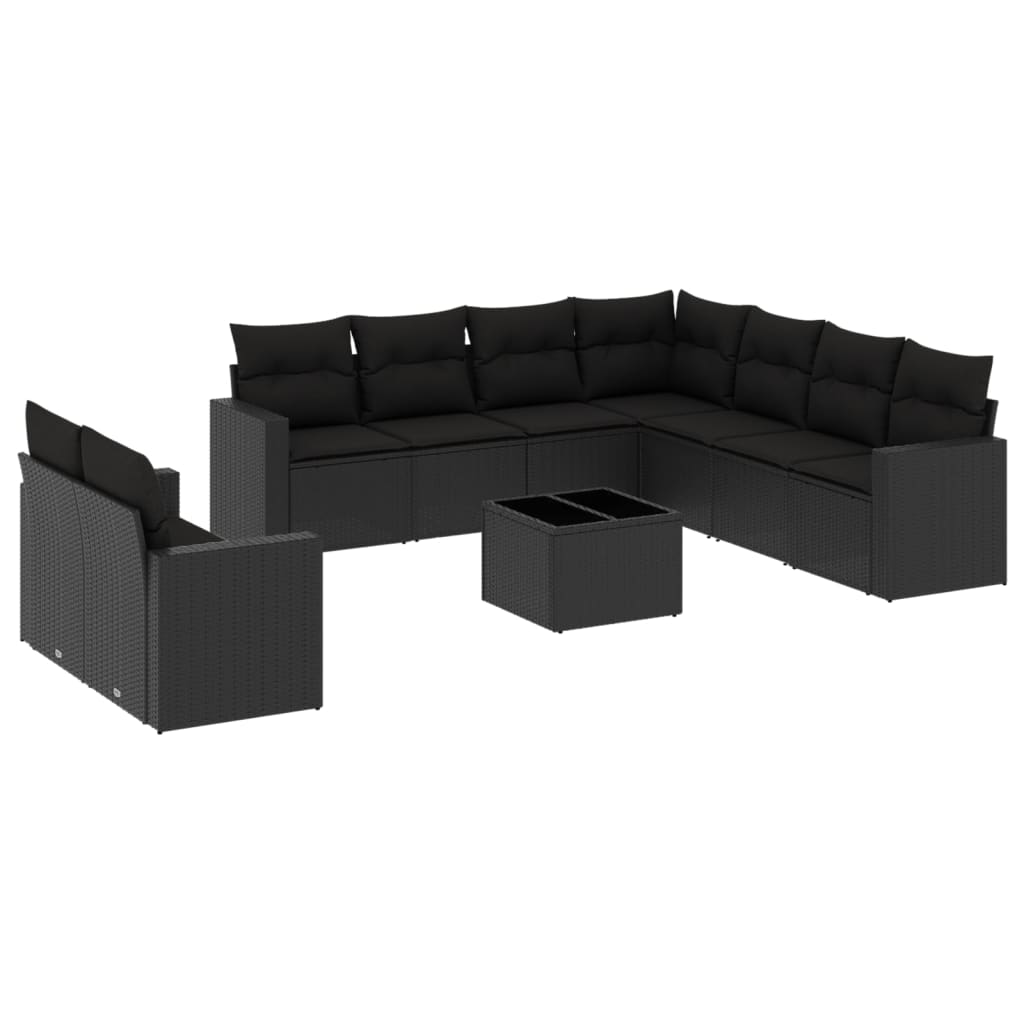 10-delige Loungeset met kussens poly rattan zwart is nu te koop bij PeponiXL, paradijselijk wonen!