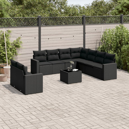 10-delige Loungeset met kussens poly rattan zwart is nu te koop bij PeponiXL, paradijselijk wonen!
