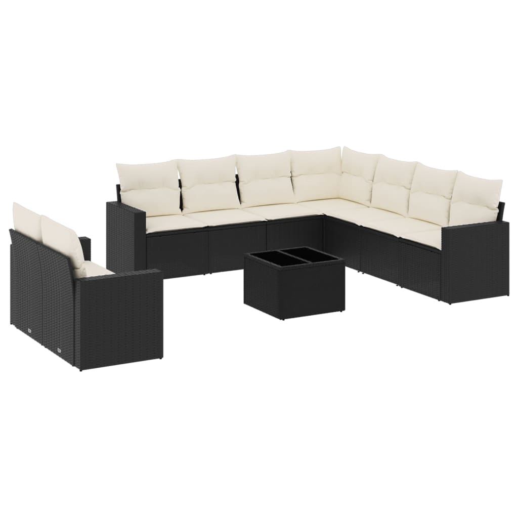 10-delige Loungeset met kussens poly rattan zwart is nu te koop bij PeponiXL, paradijselijk wonen!