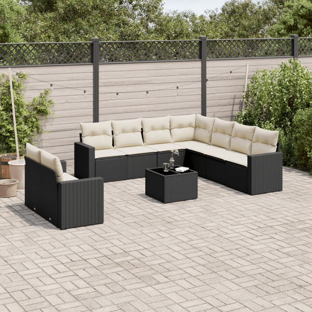 10-delige Loungeset met kussens poly rattan zwart is nu te koop bij PeponiXL, paradijselijk wonen!