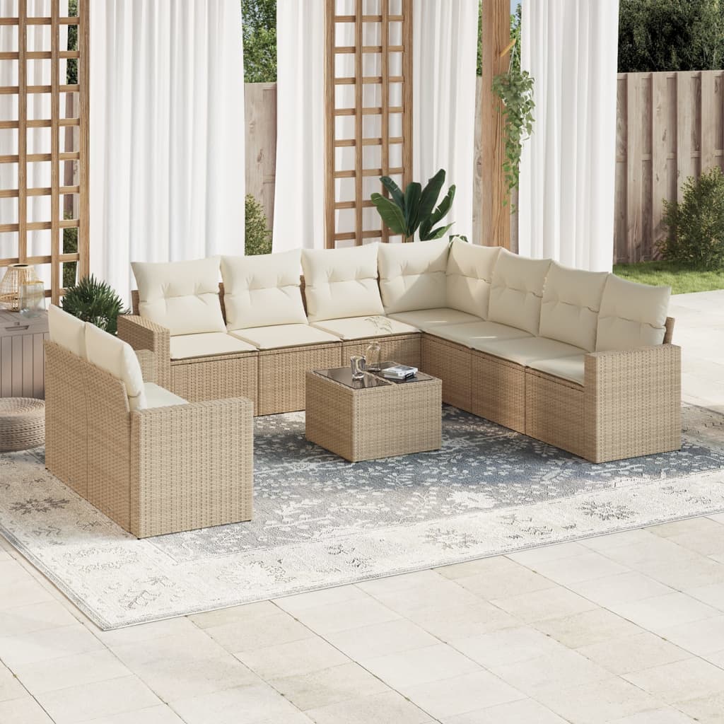 10-delige Loungeset met kussens poly rattan beige is nu te koop bij PeponiXL, paradijselijk wonen!