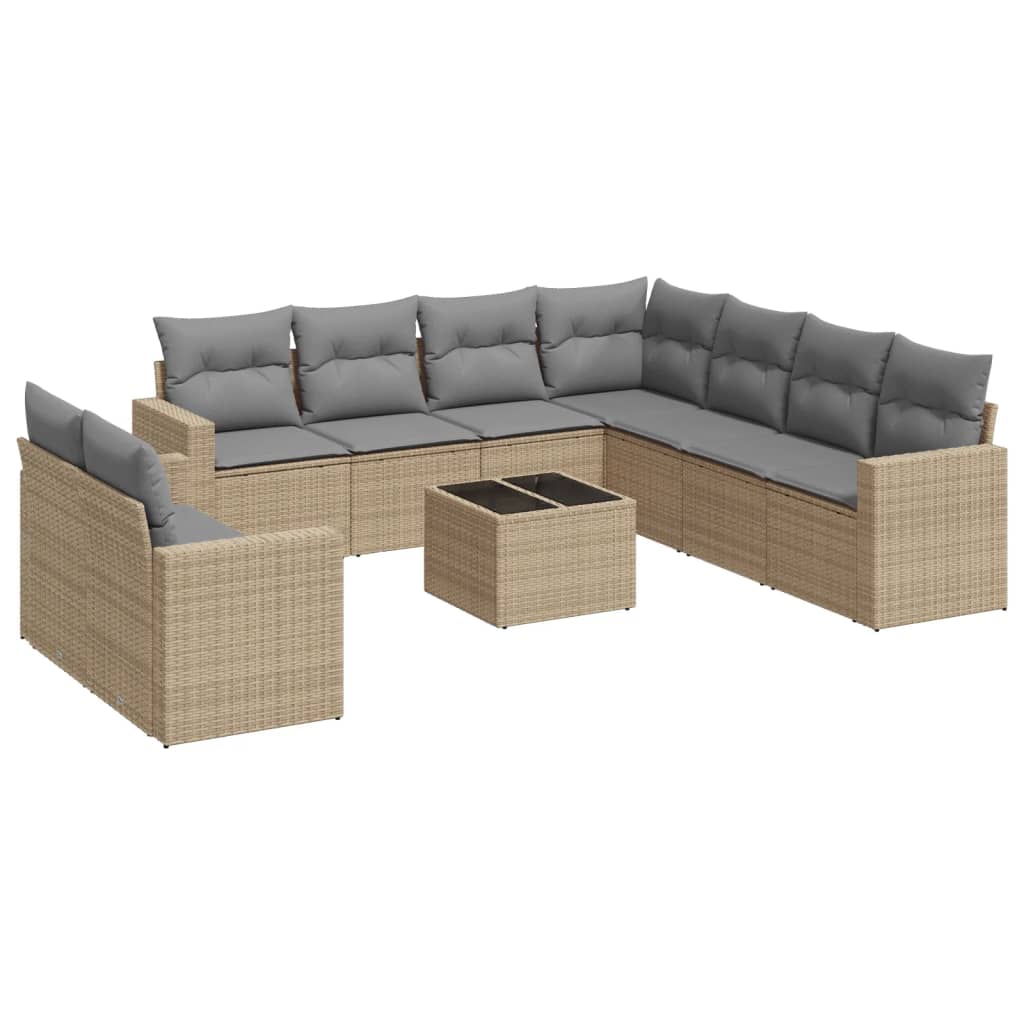 10-delige Loungeset met kussens poly rattan beige is nu te koop bij PeponiXL, paradijselijk wonen!