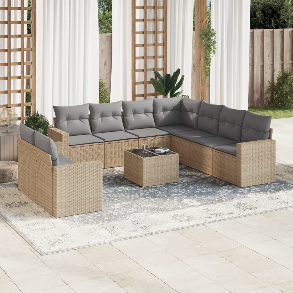 10-delige Loungeset met kussens poly rattan beige is nu te koop bij PeponiXL, paradijselijk wonen!