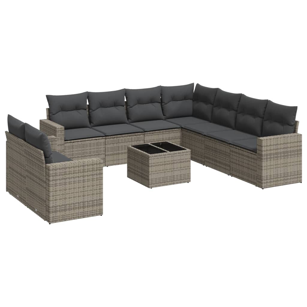 10-delige Loungeset met kussens poly rattan grijs is nu te koop bij PeponiXL, paradijselijk wonen!