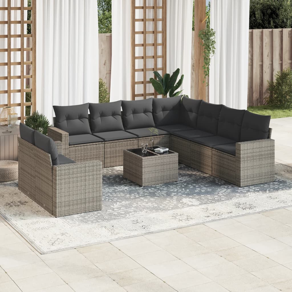 10-delige Loungeset met kussens poly rattan grijs is nu te koop bij PeponiXL, paradijselijk wonen!