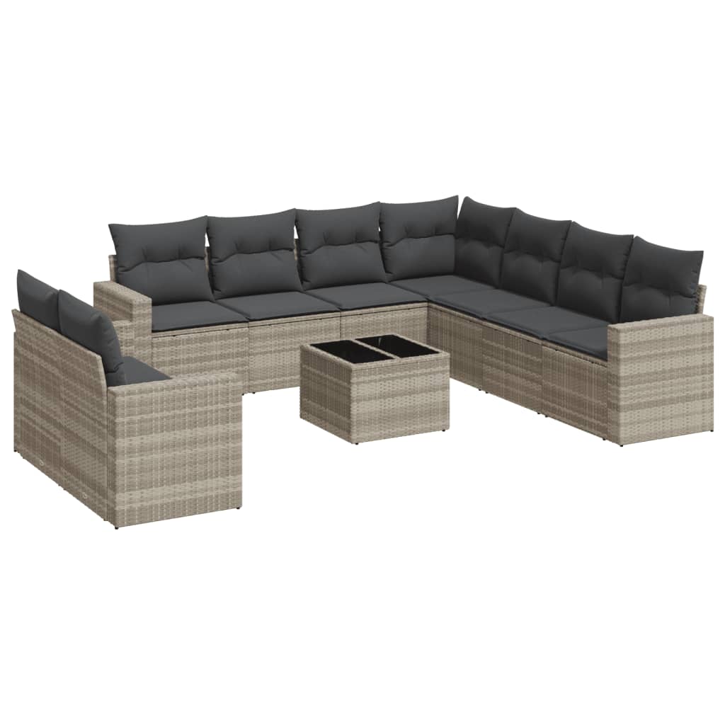 10-delige Loungeset met kussens poly rattan lichtgrijs is nu te koop bij PeponiXL, paradijselijk wonen!