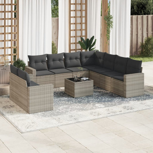 10-delige Loungeset met kussens poly rattan lichtgrijs is nu te koop bij PeponiXL, paradijselijk wonen!