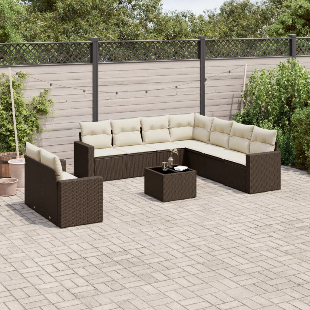 10-delige Loungeset met kussens poly rattan bruin is nu te koop bij PeponiXL, paradijselijk wonen!