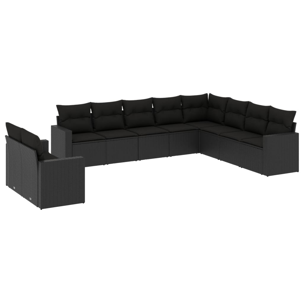 10-delige Loungeset met kussens poly rattan zwart is nu te koop bij PeponiXL, paradijselijk wonen!