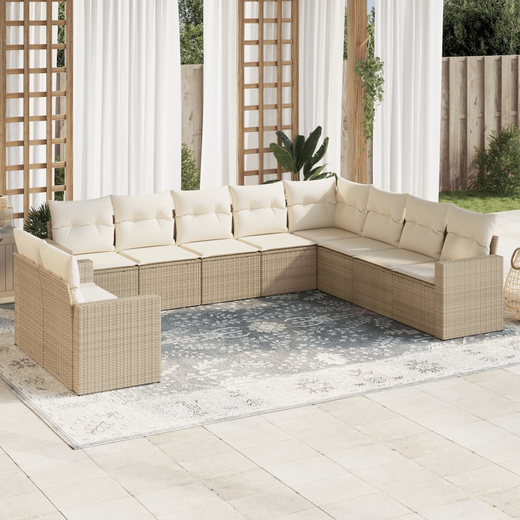 10-delige Loungeset met kussens poly rattan beige is nu te koop bij PeponiXL, paradijselijk wonen!