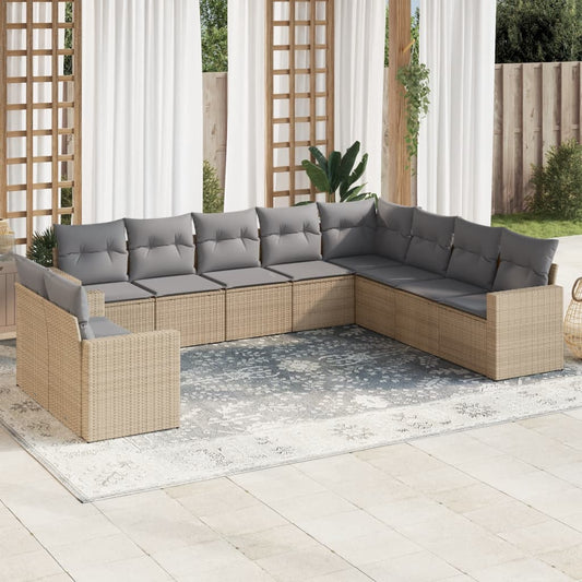 10-delige Loungeset met kussens poly rattan beige is nu te koop bij PeponiXL, paradijselijk wonen!