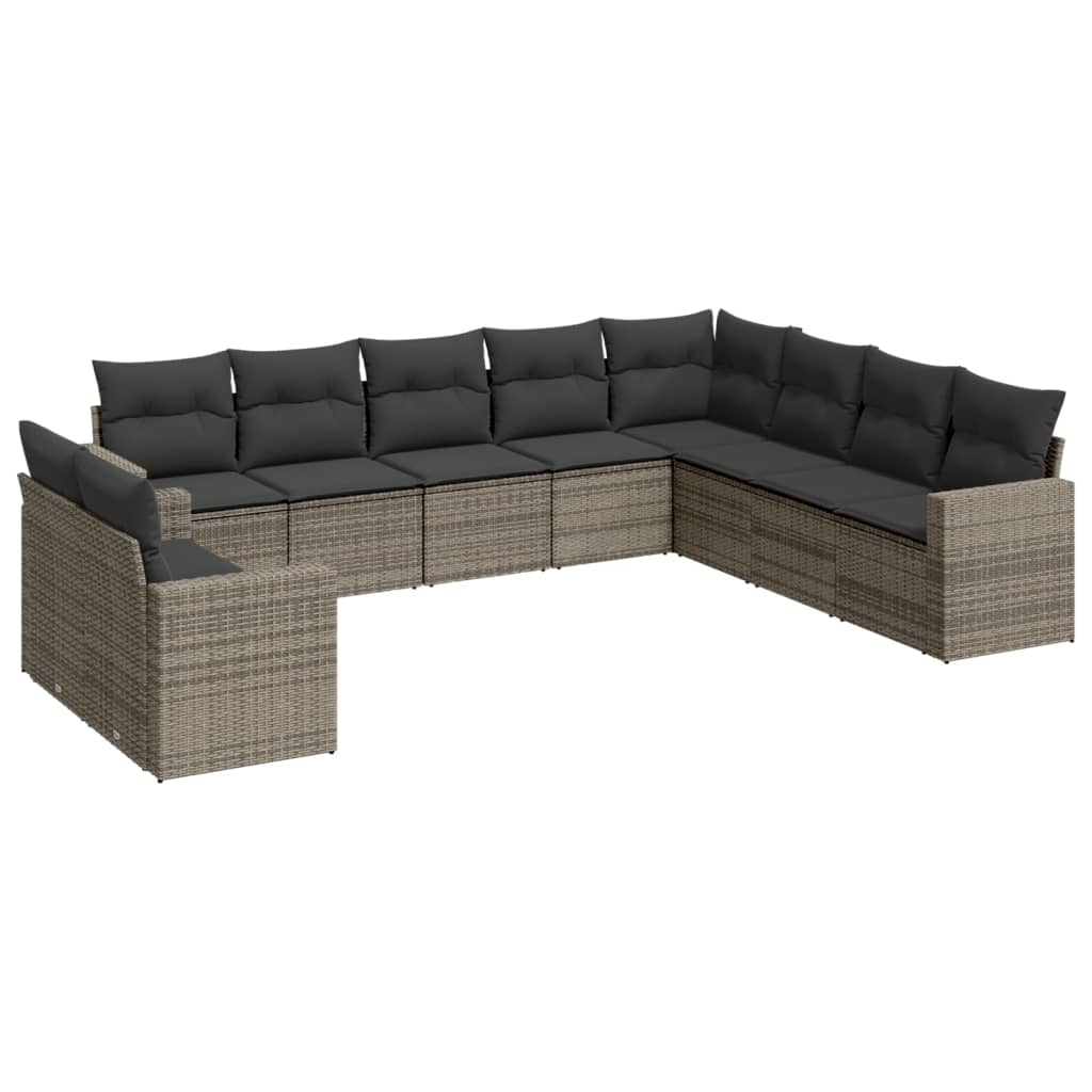 10-delige Loungeset met kussens poly rattan grijs is nu te koop bij PeponiXL, paradijselijk wonen!