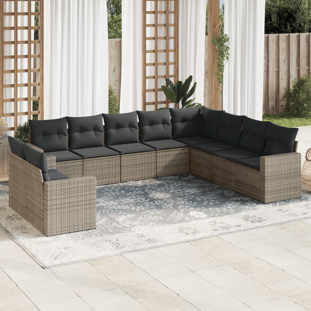 10-delige Loungeset met kussens poly rattan grijs is nu te koop bij PeponiXL, paradijselijk wonen!