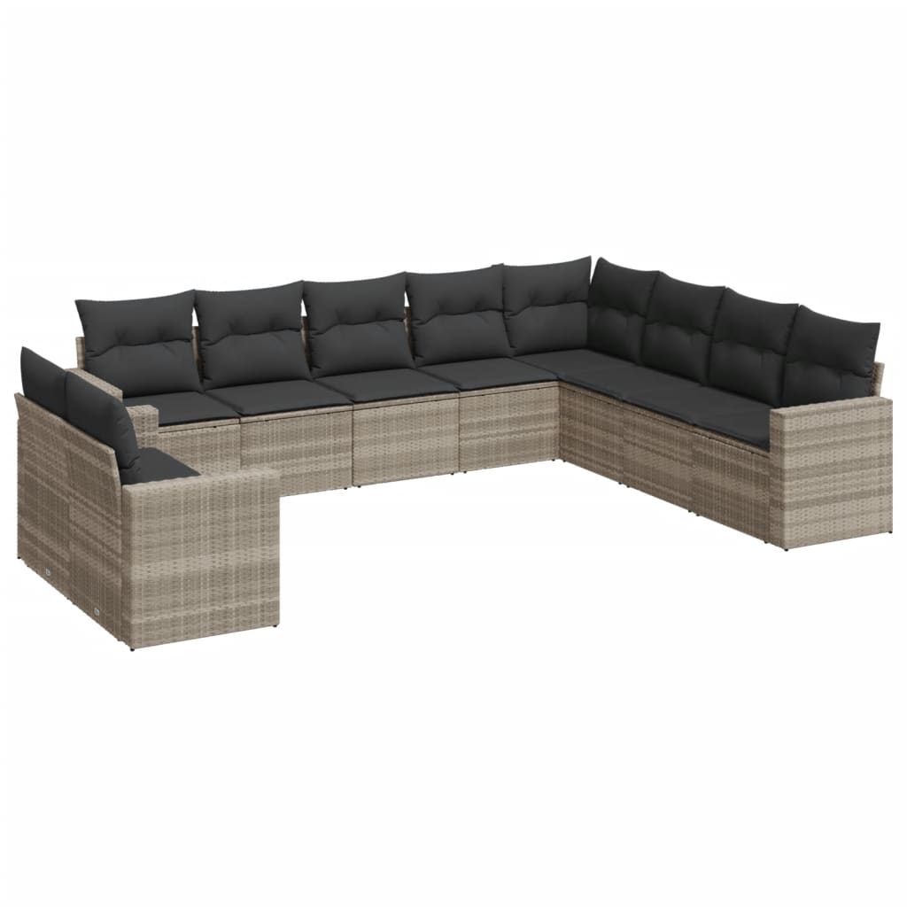 10-delige Loungeset met kussens poly rattan lichtgrijs is nu te koop bij PeponiXL, paradijselijk wonen!