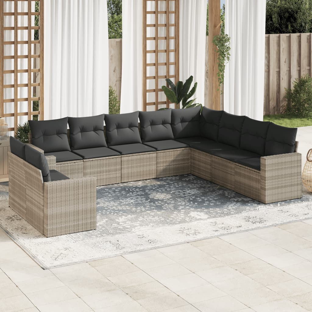 10-delige Loungeset met kussens poly rattan lichtgrijs is nu te koop bij PeponiXL, paradijselijk wonen!