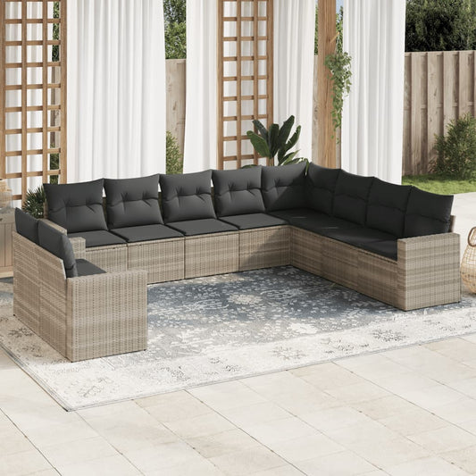 10-delige Loungeset met kussens poly rattan lichtgrijs is nu te koop bij PeponiXL, paradijselijk wonen!