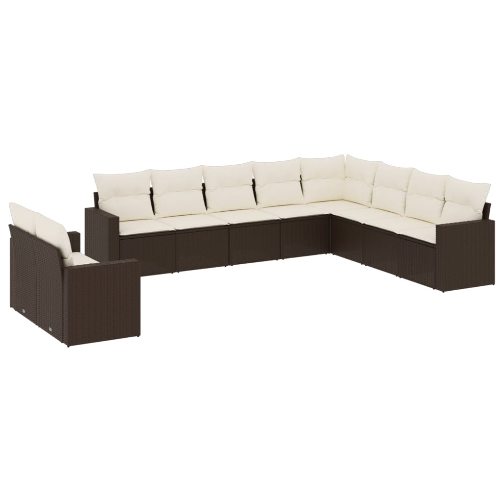 10-delige Loungeset met kussens poly rattan bruin is nu te koop bij PeponiXL, paradijselijk wonen!