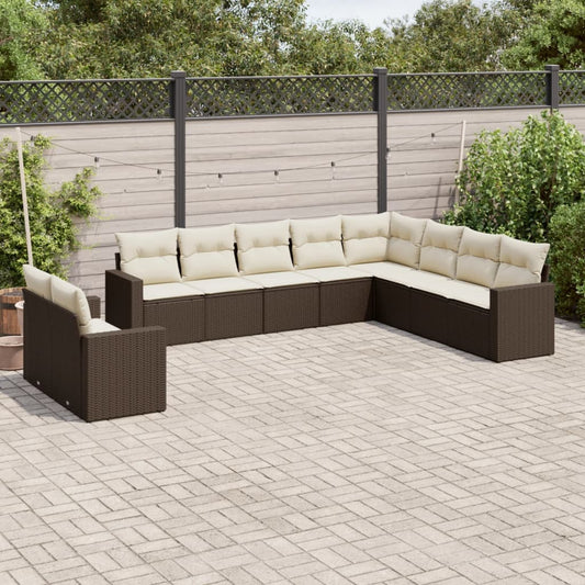 10-delige Loungeset met kussens poly rattan bruin is nu te koop bij PeponiXL, paradijselijk wonen!