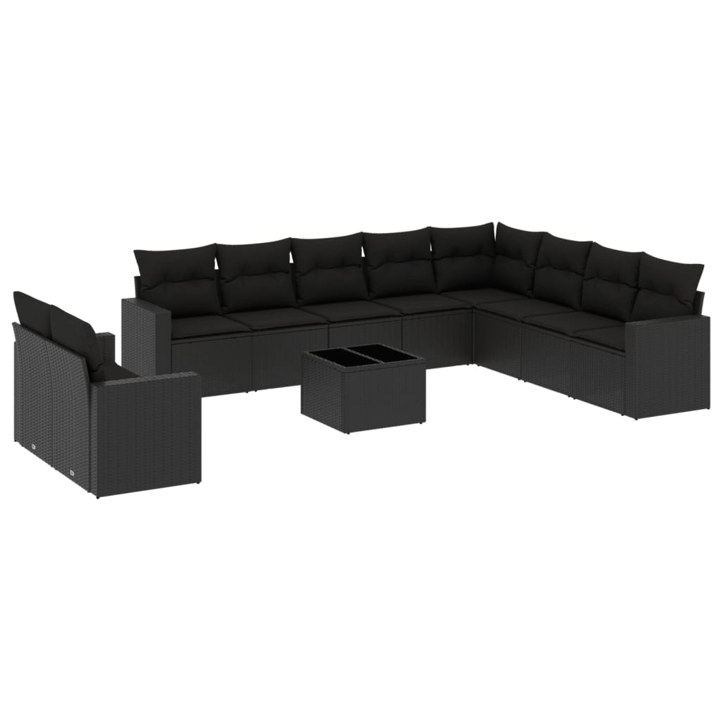 11-delige Loungeset met kussens poly rattan zwart is nu te koop bij PeponiXL, paradijselijk wonen!