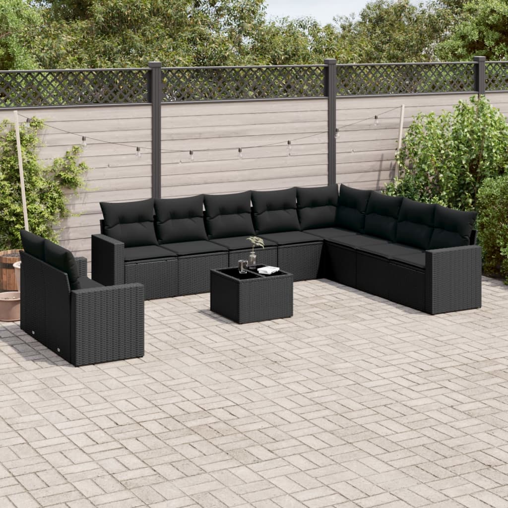 11-delige Loungeset met kussens poly rattan zwart is nu te koop bij PeponiXL, paradijselijk wonen!