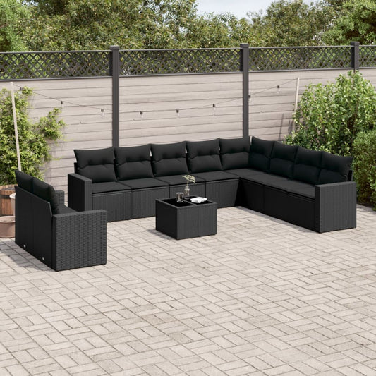 11-delige Loungeset met kussens poly rattan zwart is nu te koop bij PeponiXL, paradijselijk wonen!